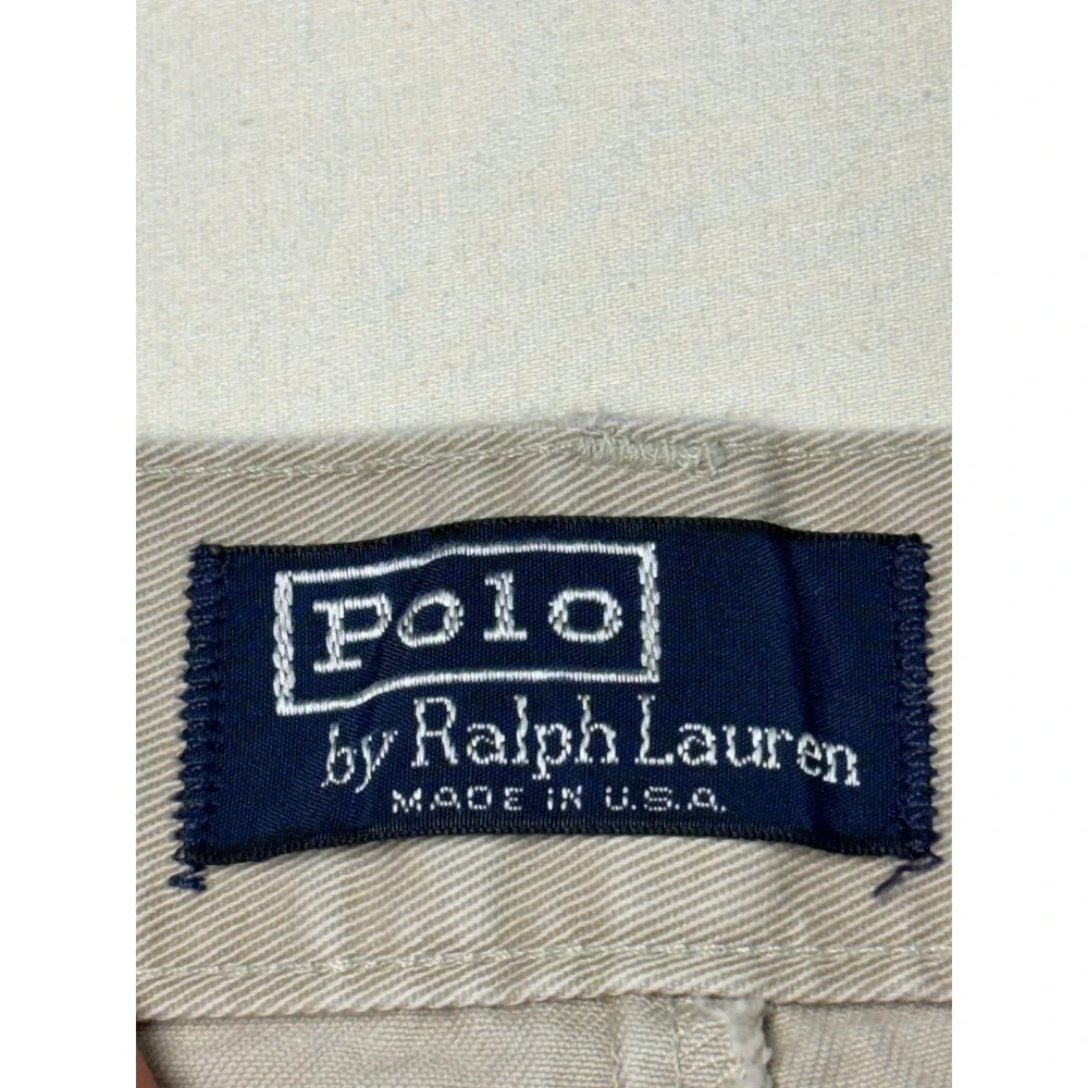 Vintage Polo Ralph Lauren Chino Shorts Mens 33X7 Tan Distressed Raw Hem USA